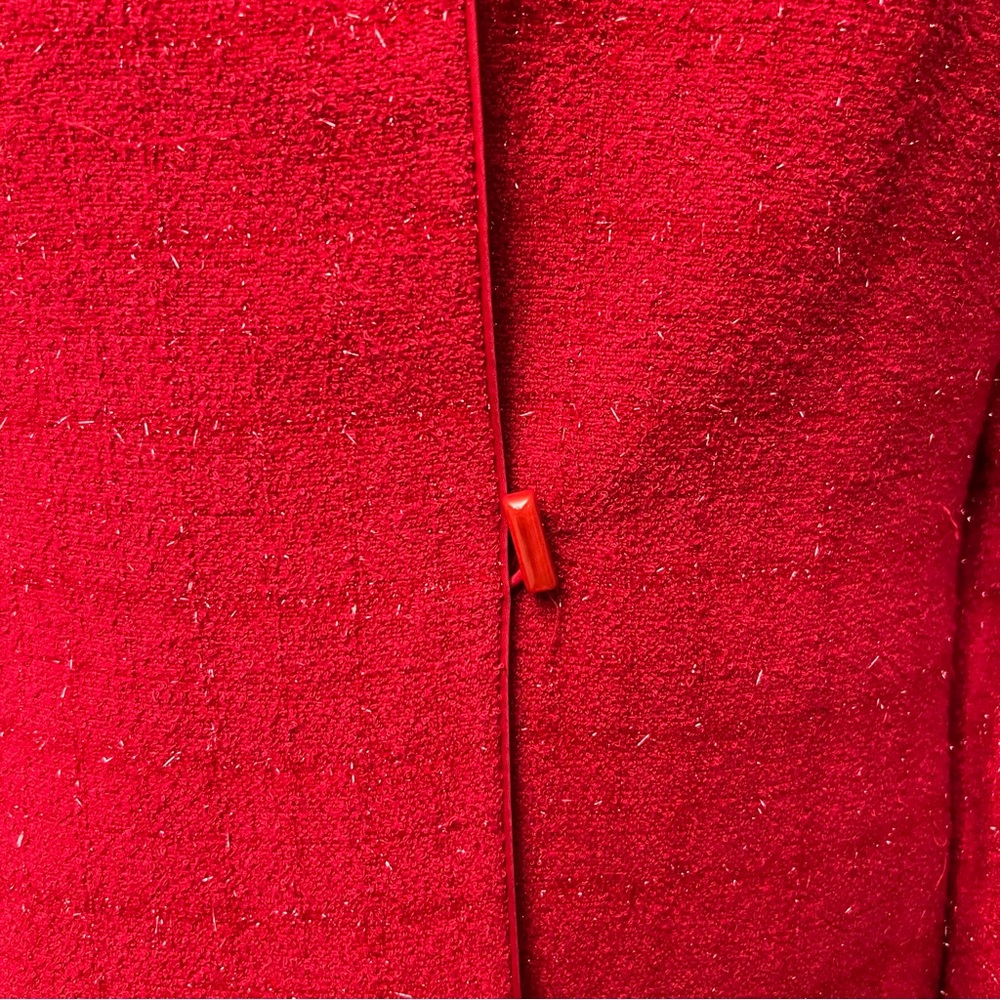 KASPER Red Sparkle Tweed Plaid Petite Skirt Suit - Picture 7 of 17